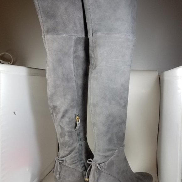 NWT TORY BURCH Laila Gray Suede Over The Knee Gold Plated Heel Boot | Size 6.5 - Picture 10 of 14